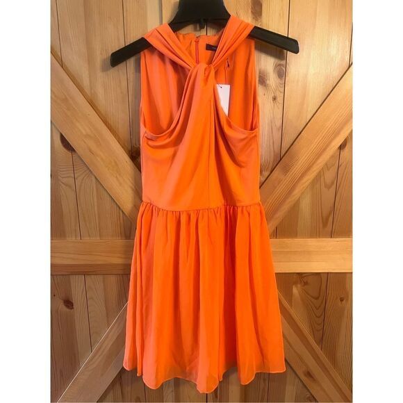 French Connection ￼PANTHEA HALTER DRESS IN SUNSHINE ORANGE Size 6 Nwt (1326) - Picture 1 of 7